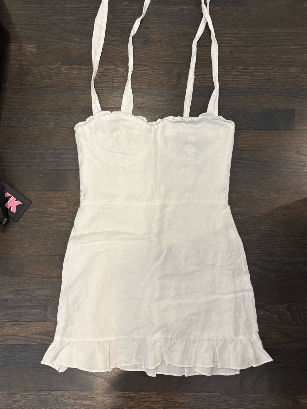 Reformation White Ruffle-Trim Mini Dress with Tie Straps - Picture 3 of 5